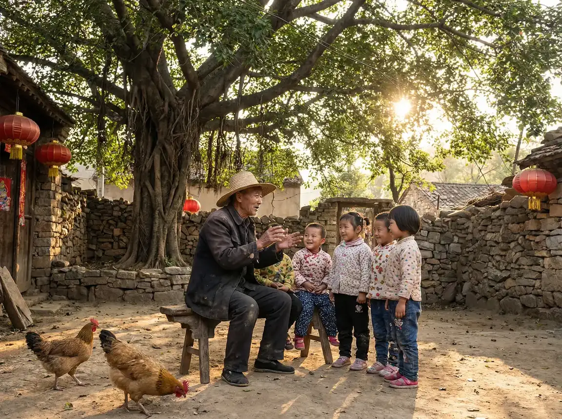 老人在大榕树下给孩子们讲故事 - 医馆笑传2电视剧 乡村记忆